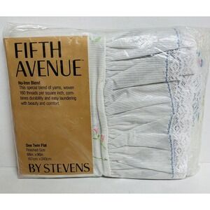 Vtg Fifth Ave Stevens No Iron Twin Flat Sheet Ruffle Lace Pretty Floral NOS NEW